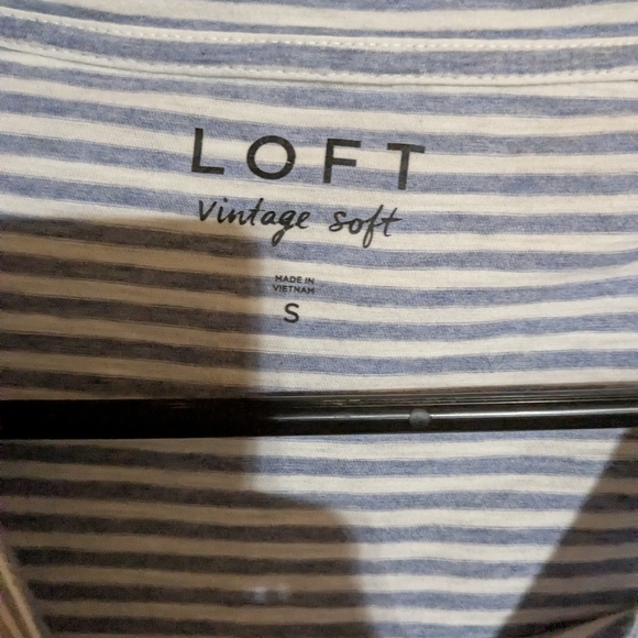 LOFT White and Gray Striped Short Sleeve Tee - Picture 2 of 2